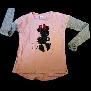 Disney GAP Kids Minnie Mouse Sequins Pink and Gray Long Sleeve Top, 14-16